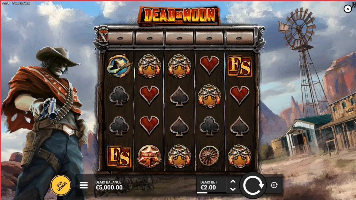Dead by Noon slot machine interface na may temang Wild West